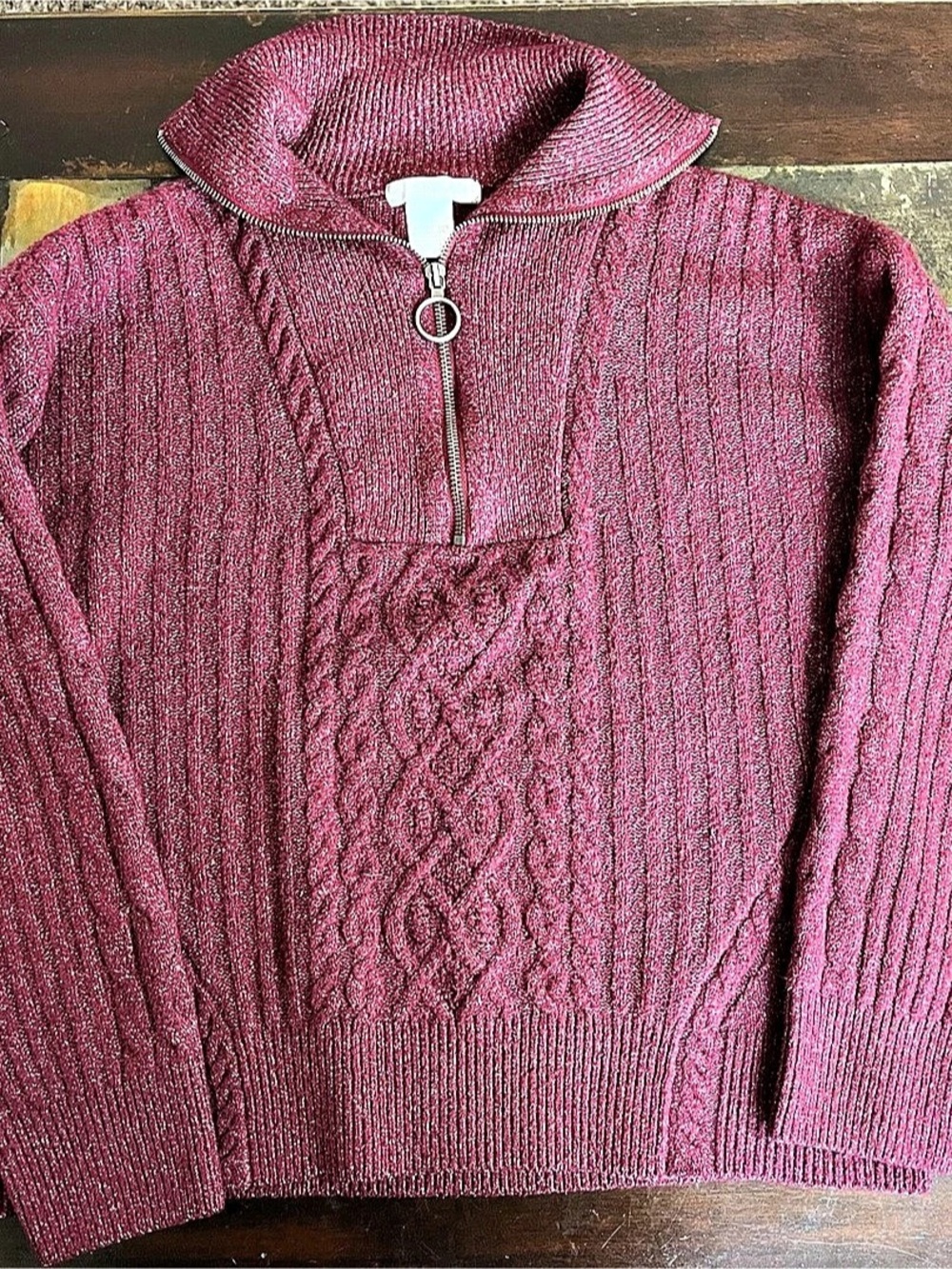 Design History Karsie Cable Knit Quarter-Zip Sweater Pink/red Size Medium